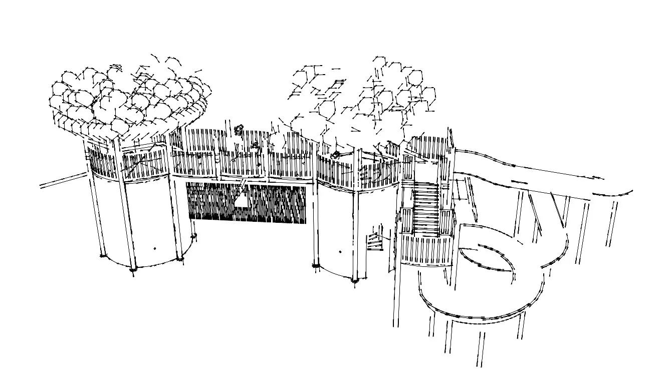 Ontwerpschets van een waterspeeltuin