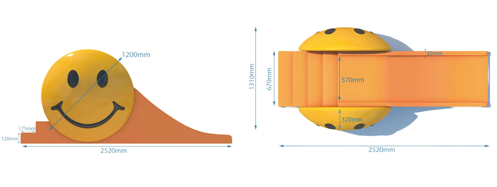 Technische tekening peuterglijbaan met afmetingen